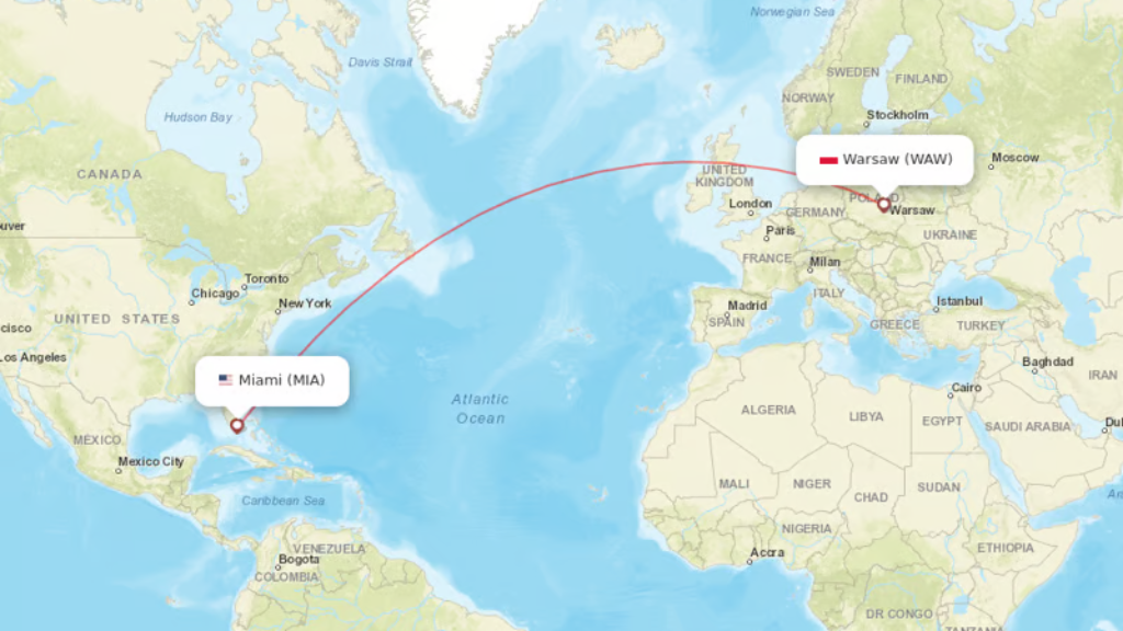 direct flights from miami to warsaw