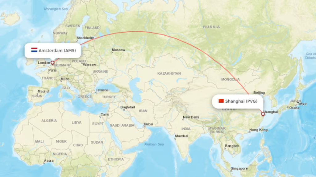direct flights from amsterdam to shanghai