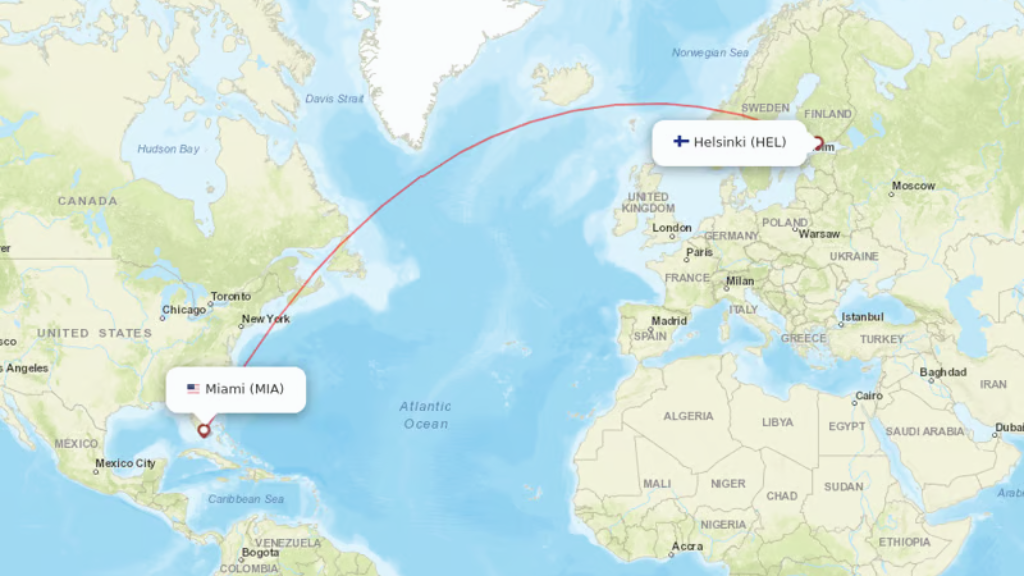 direct flights from miami to helsinki