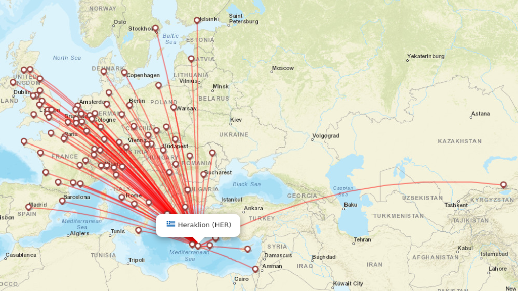 Find all direct flights to Heraklion, Crete