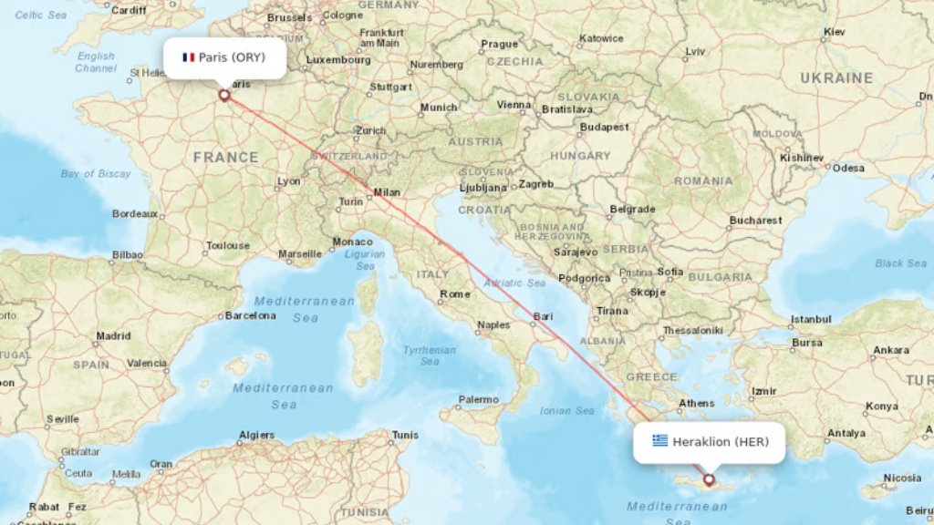 direct flights from paris to crete