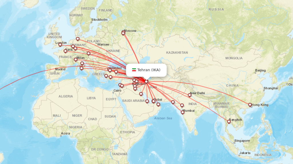 all direct flights to tehran