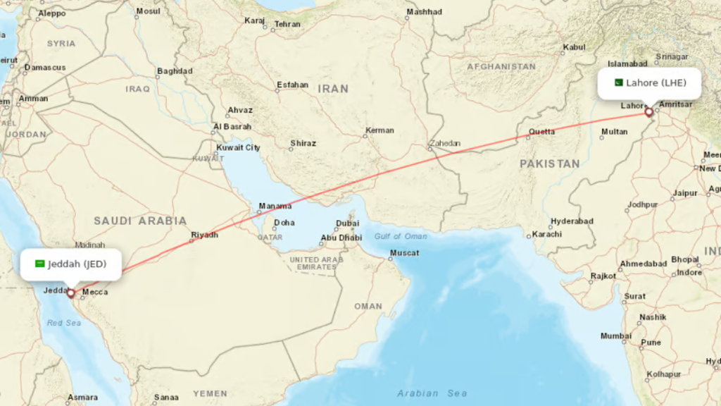 direct flights from jeddah to lahore