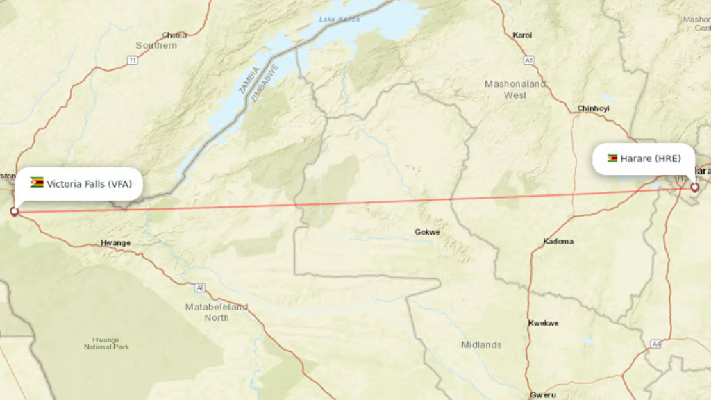 direct flights from victoria falls to harare