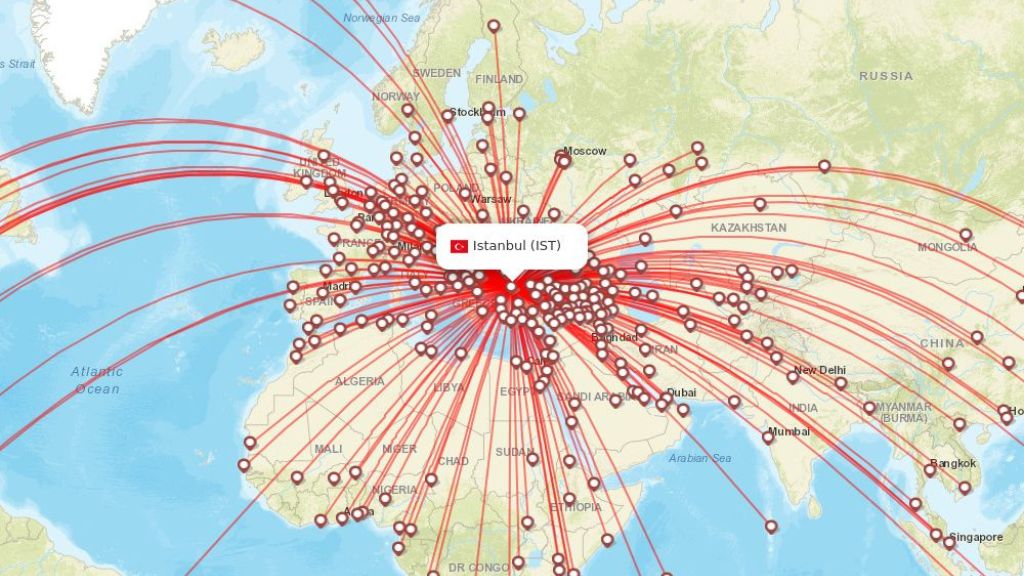 Top 50 airports by number of destinations